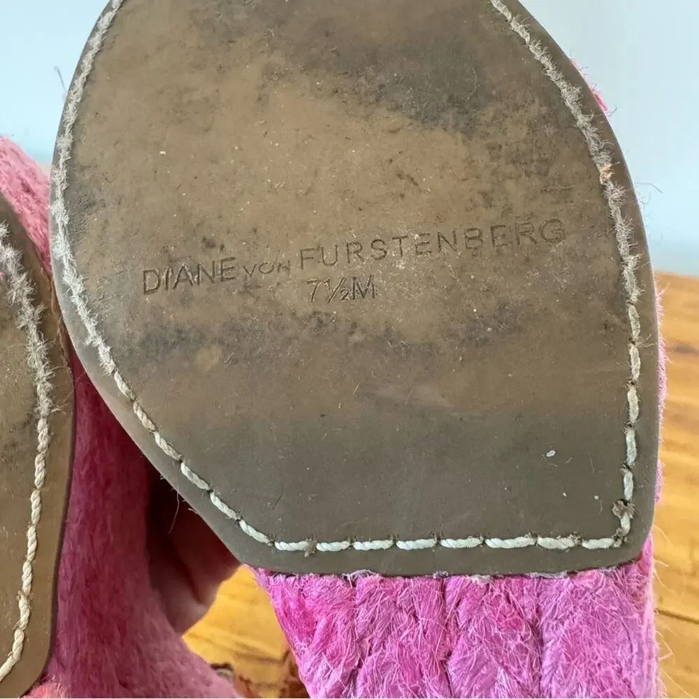 Diane Von Furstenberg DVF Braided Wedge Heel Sandals Pink Orange Size 7.5